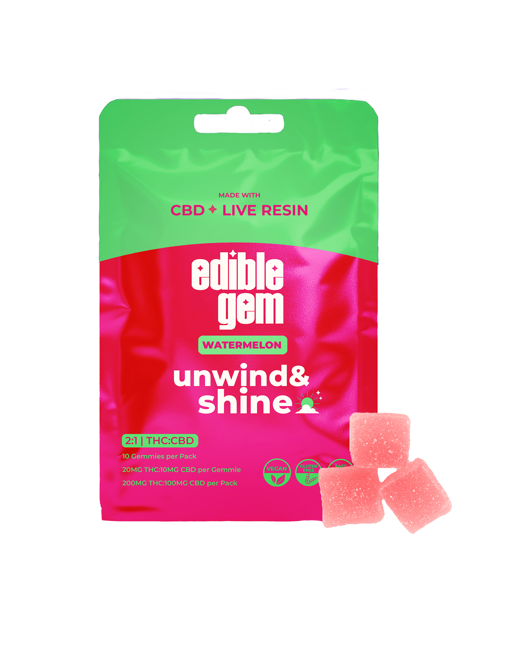Photograph of product: Unwind & Shine Watermelon Live Resin Gummies
