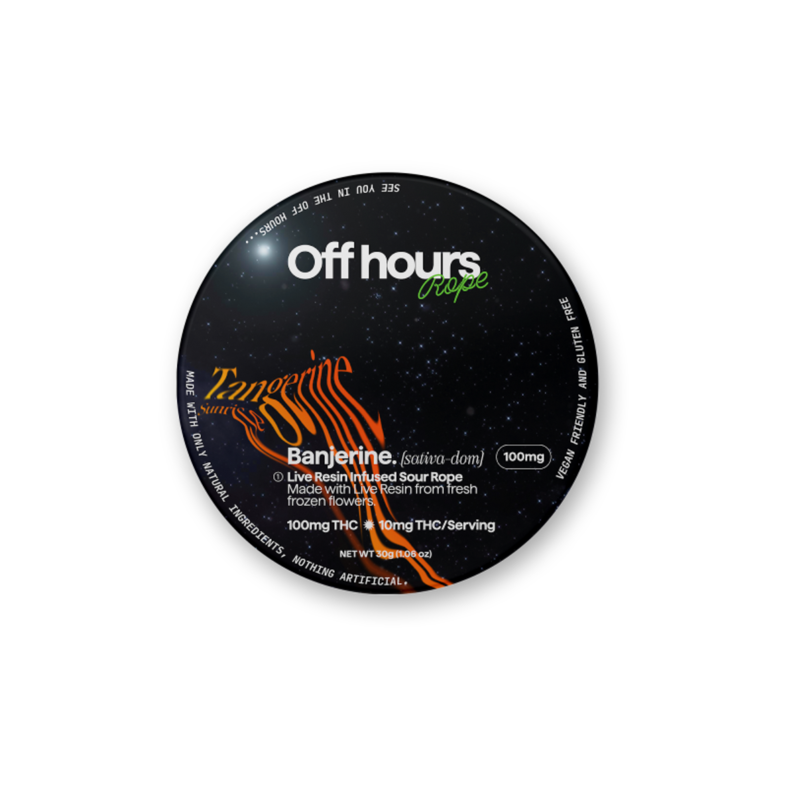 Photograph of product: Off Hours | Banjerine / Sour Tangerine Sunrise  | 10pk Live Resin Rope Gummies