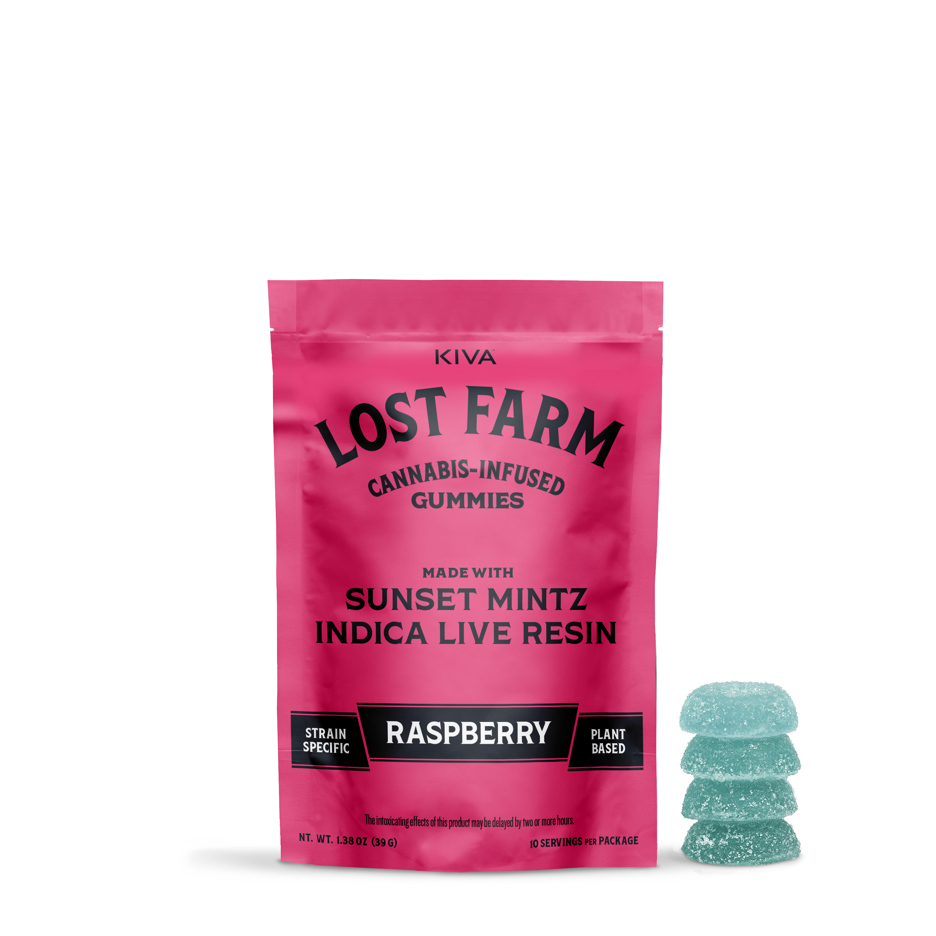 Photograph of product: Lost Farm | Live Resin Gummies | Raspberry - Sunset Mintz | 10pk/100mg