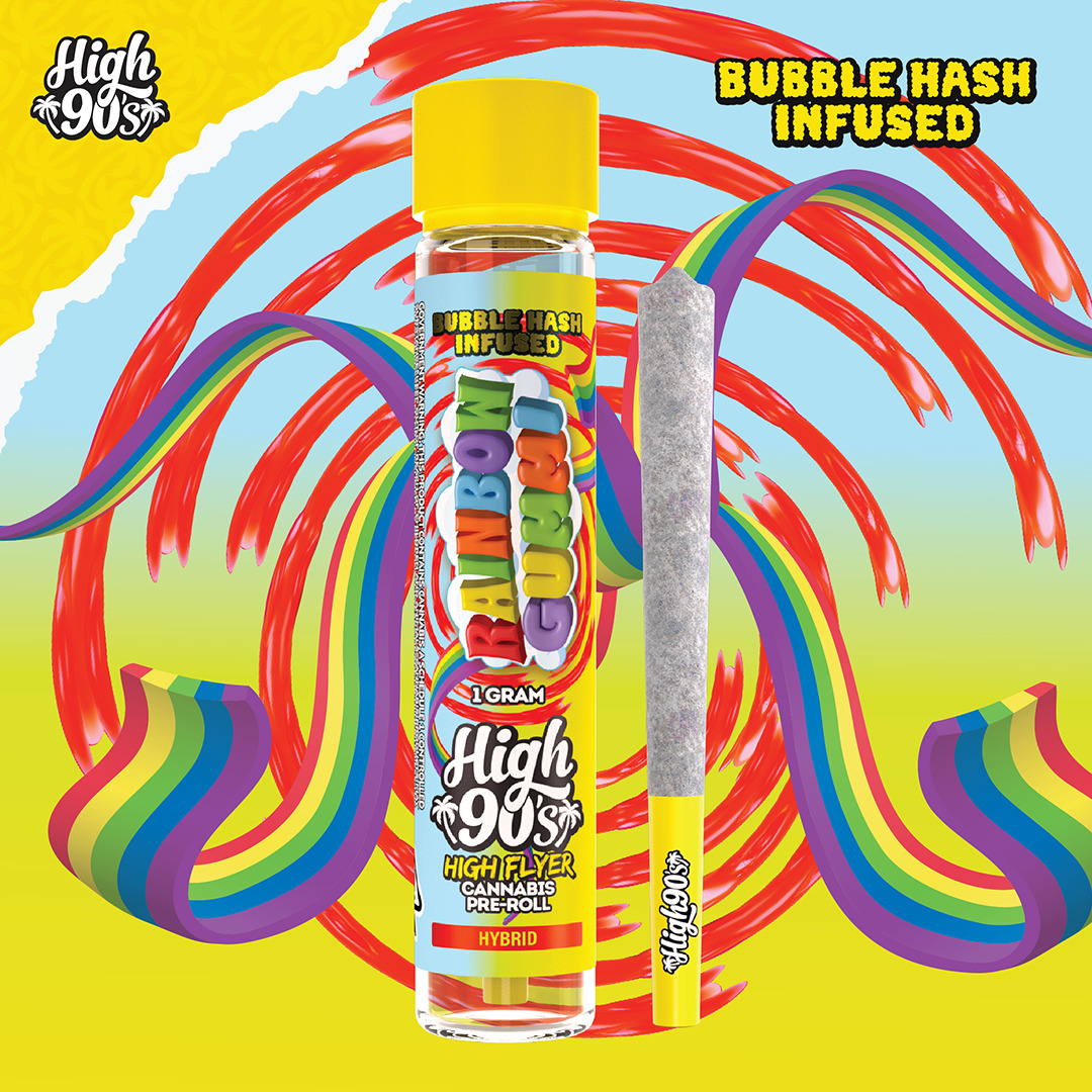 Photograph of product: HIGH 90S: RAINBOW GUMMI 1G BUBBLE au chocolat INFUSED PRE-ROLL