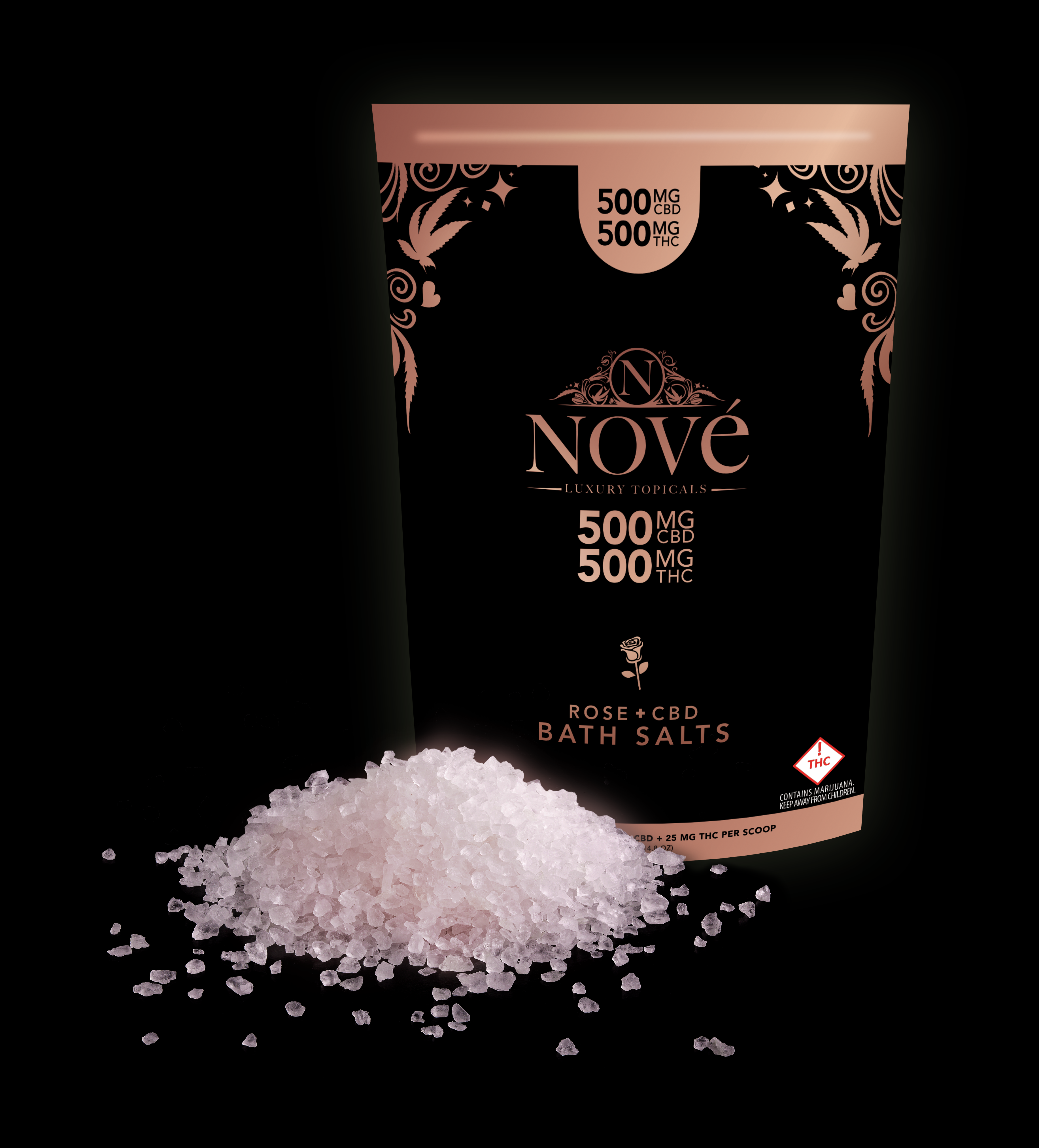 Photograph of product: Nove Bath Salt | 500mg CBD : 500mg TH-oui | Rose