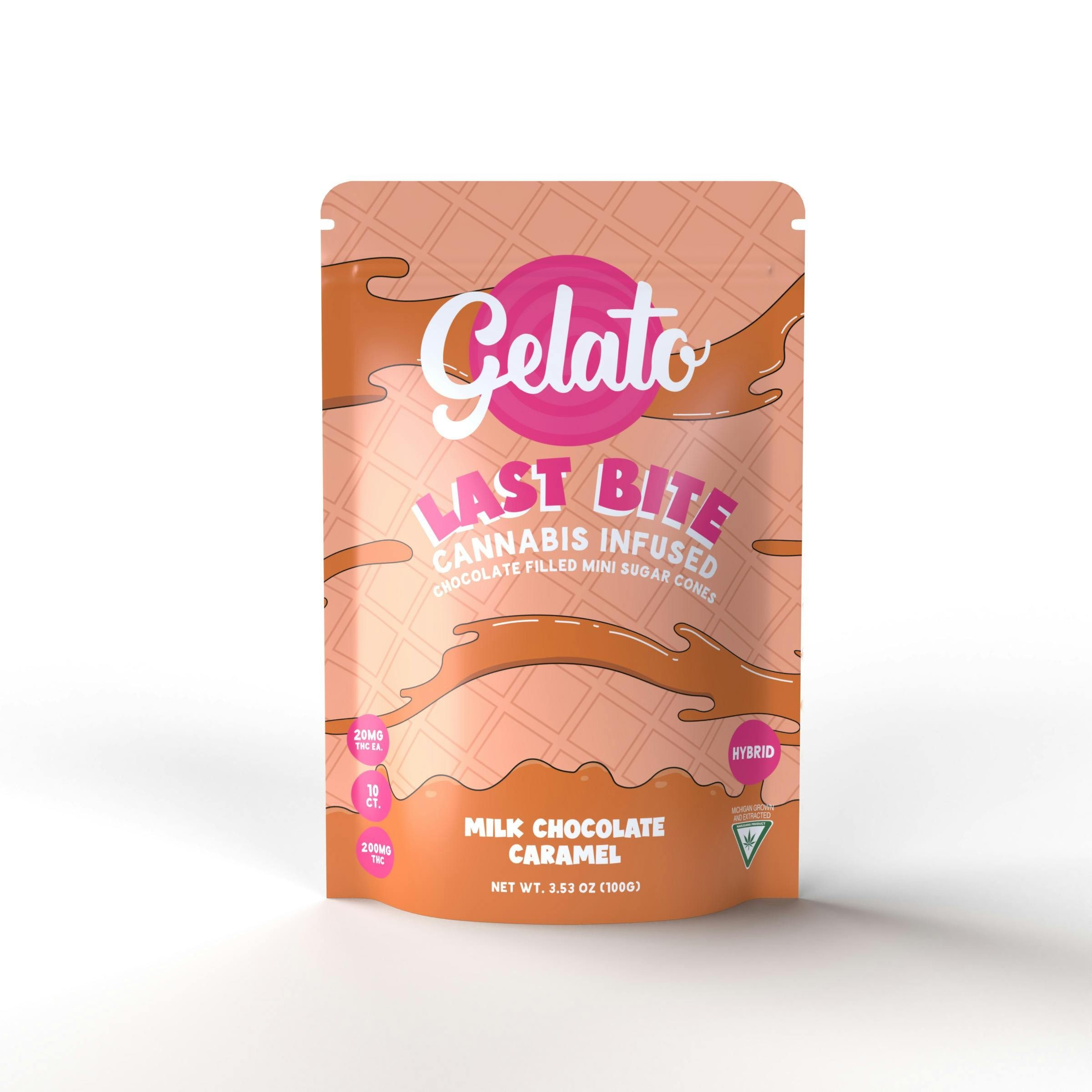 Photograph of product: Gelato Last Bites - Milk Chocolate Caramel - 200mg Filled Sugar Cones