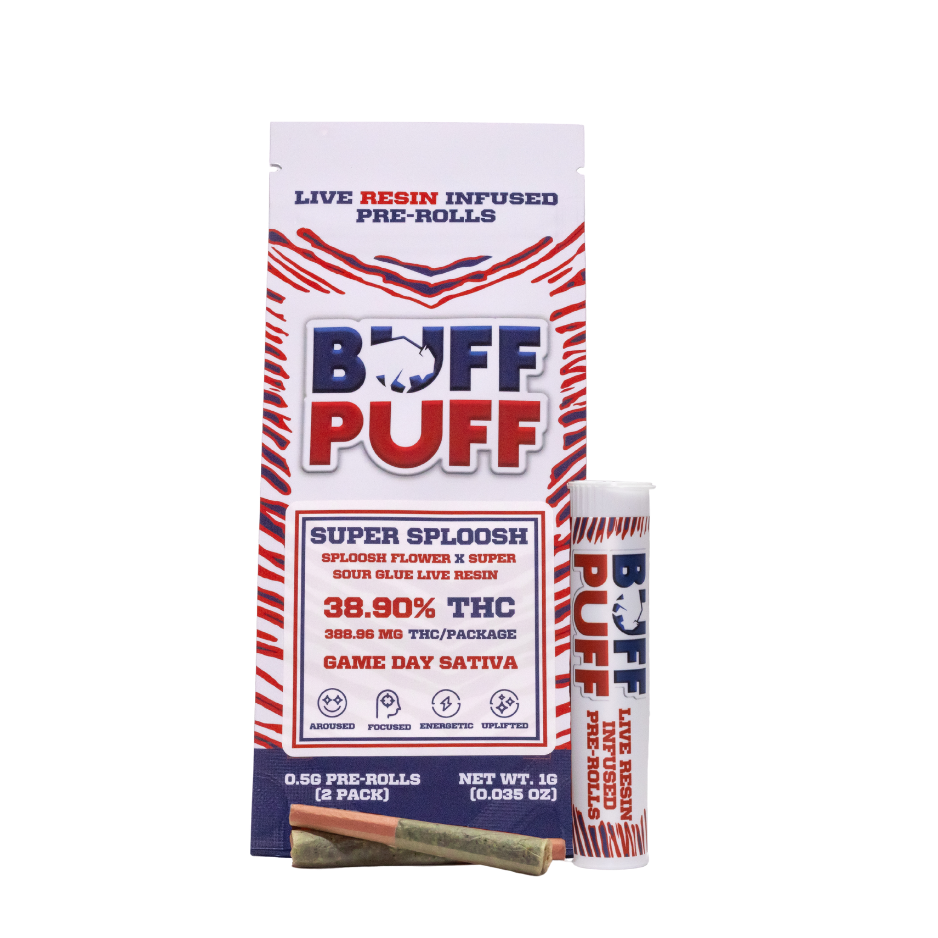 Photograph of product: Buff Puff Super Sploosh ~Live Resin Infused~ 2pk Pre-Rolls