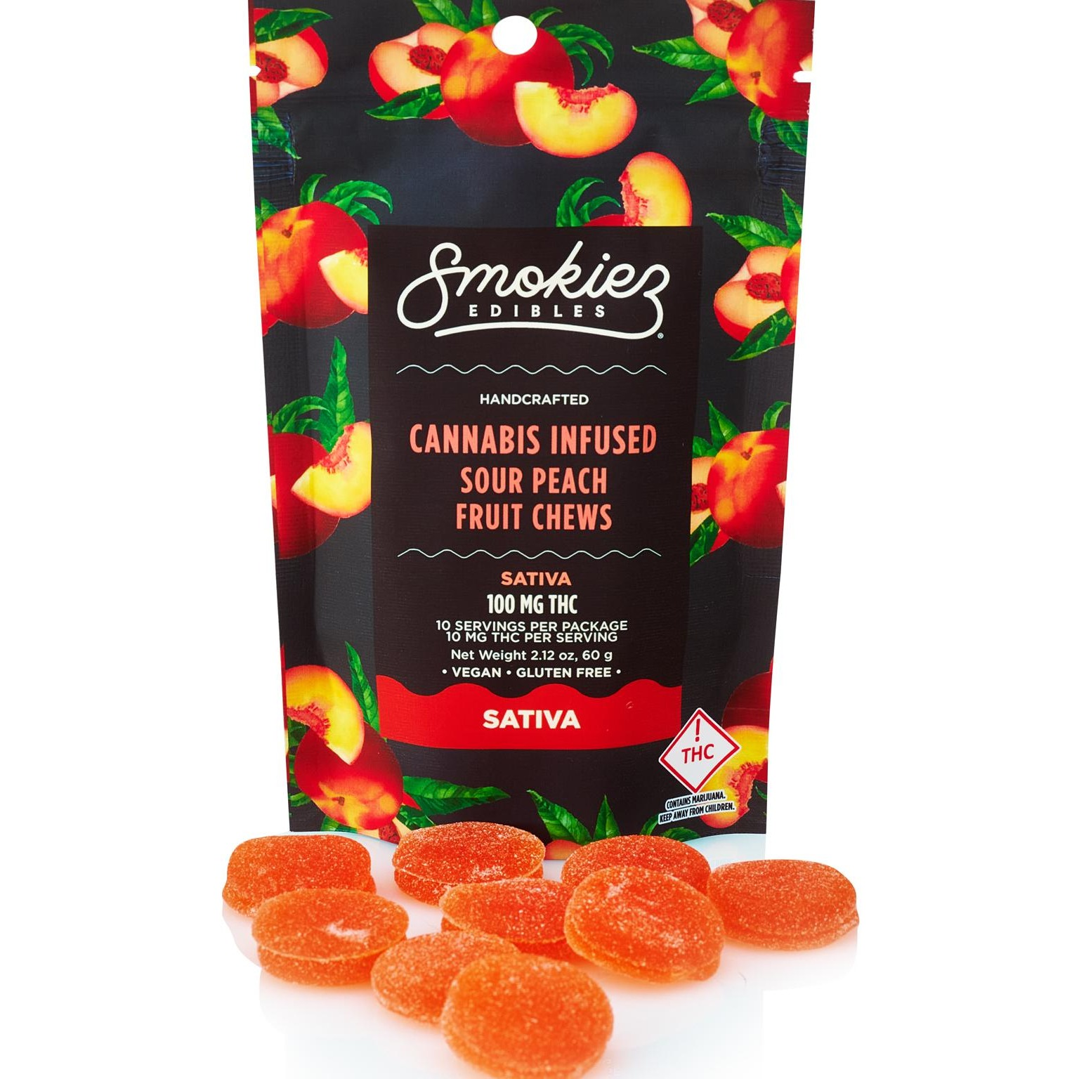 Photograph of product: Sour Peach (S) - 100mg Gummies - Smokiez