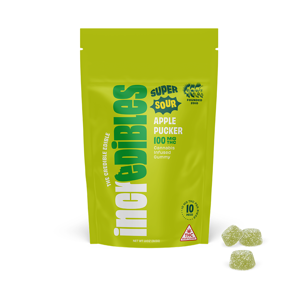 Photograph of product: Super Sour Apple Pucker Gummies - 100mg
