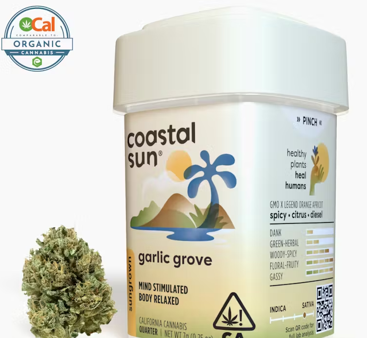 Photograph of product: Coastal Sun Garlic Grove Oui'd Sungrown Flower 7g