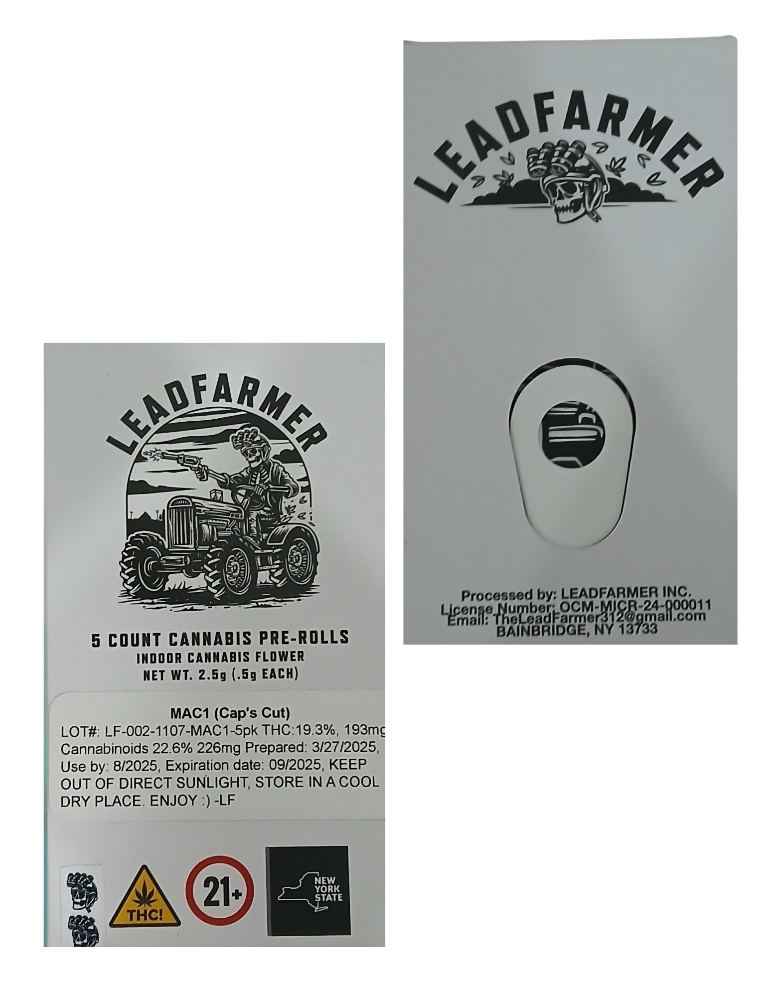 Photograph of product: LeadFarmer | 5pk .5g Prerolls | Mac 1