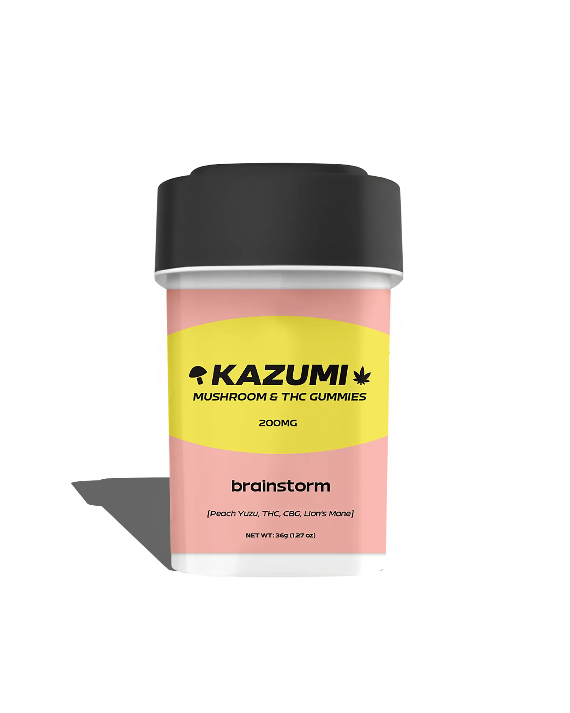 Photograph of product: Brainstorm Peach Yuzu Mushroom Blend and TH-oui Gummies 200mg