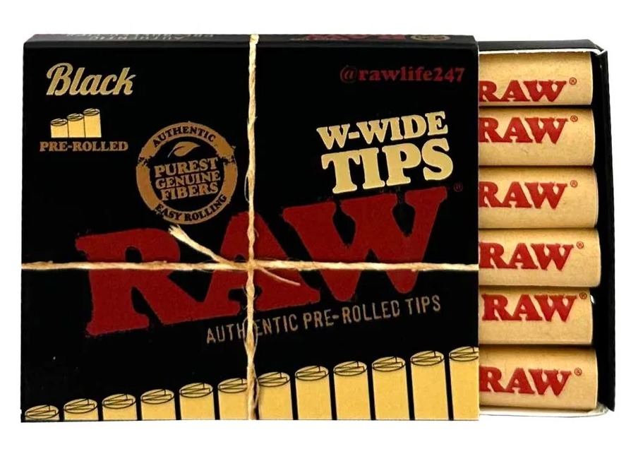 Photograph of product: RAW | Black W-Wide Pre-Rolled Cone Tips - 18Pc