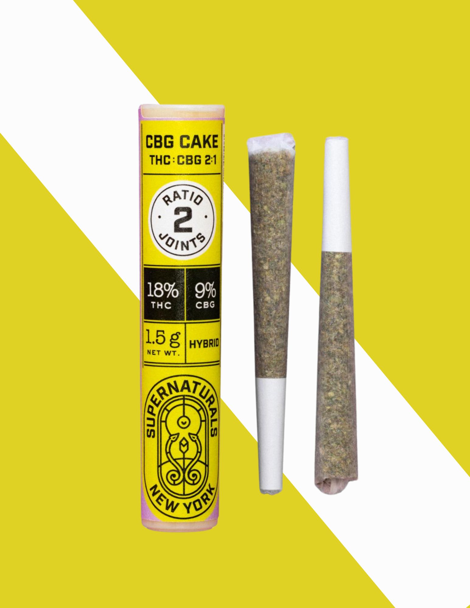 Photograph of product: Supernaturals | 2pk .7g 2:1 TH-oui:CBG Preroll | CBG Cake