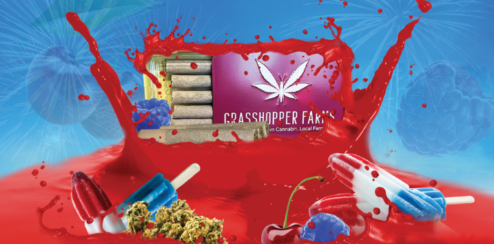 Photograph of product: Grasshopper Farms - Infused Preroll - Red, White and Berry Blast (1g)