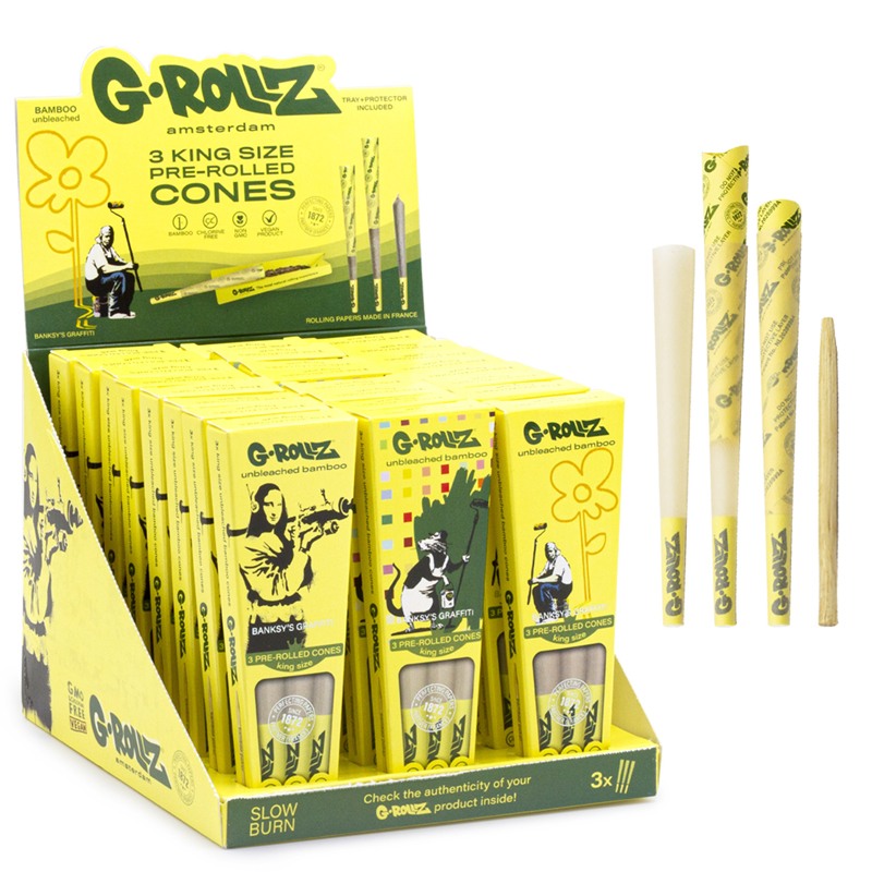 Photograph of product: G-Rollz Bansky's Graffiti Bamboo Cones 3pk (King Size)