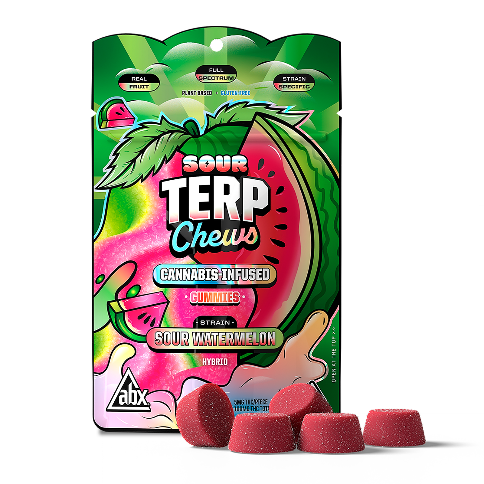Photograph of product: ABX Terp Chews | Gummies Sour Watermelon 100mg THC 20ct