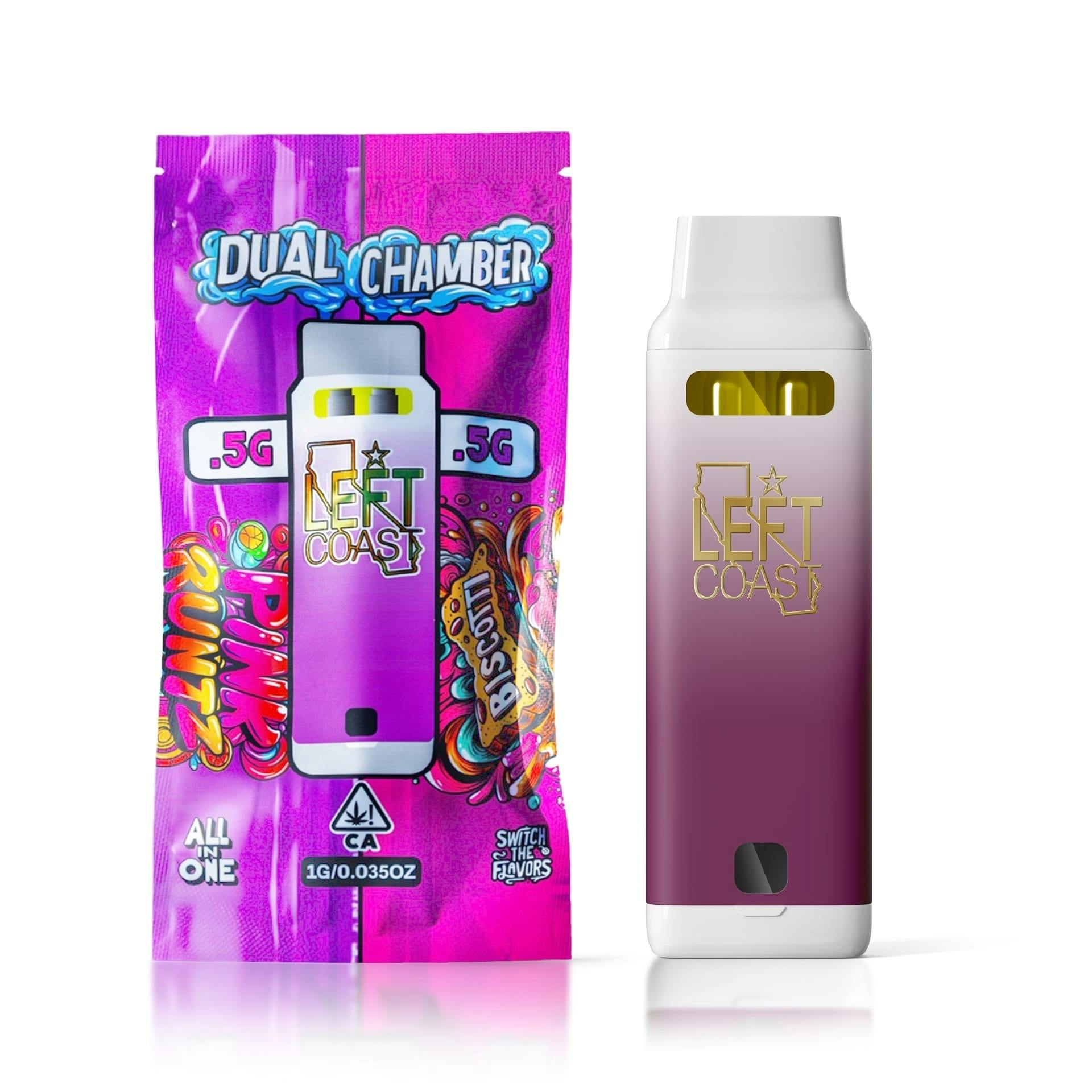 Photograph of product: Left Coast - Pink Runtz x Biscotti Dual Chamber - 1g Vape