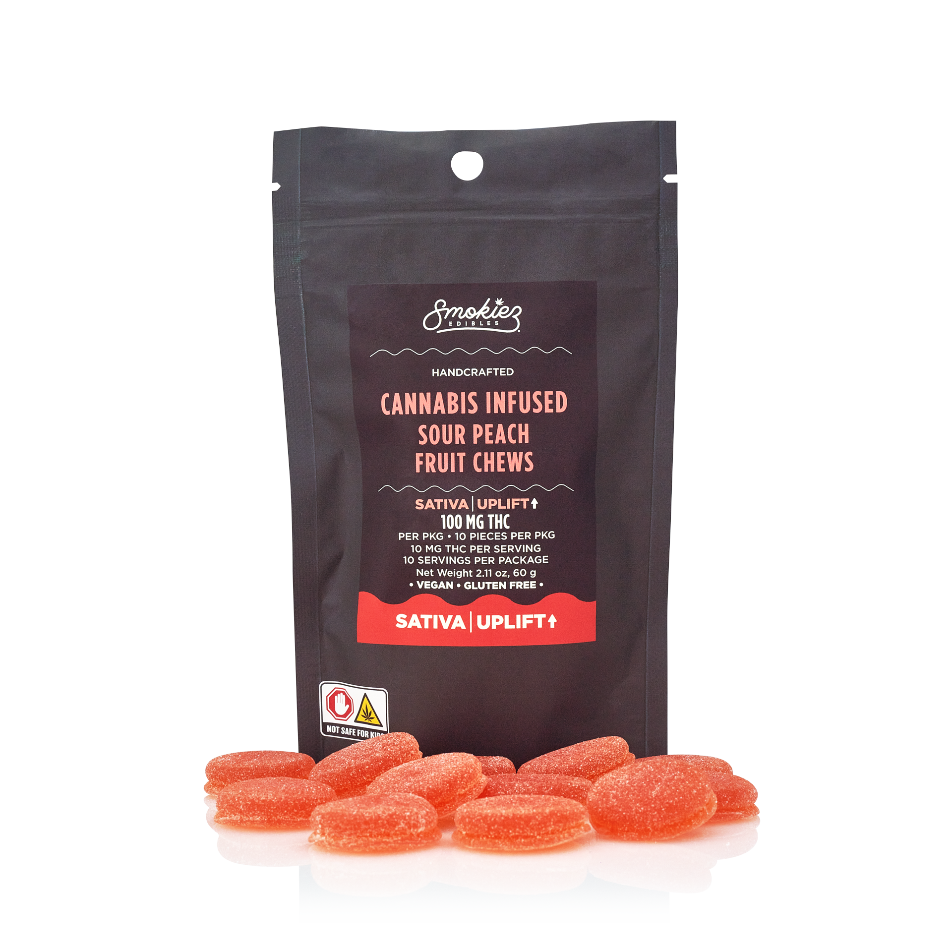 Photograph of product: Smokiez - Sour Peach Oui'd Fruit Chews - 100mg (10pc)