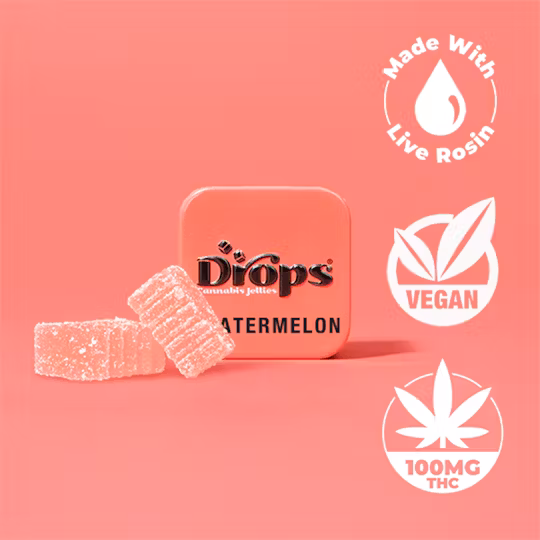 Photograph of product: Drops - 50mg x 2pk Rosin Gummies - Watermelon