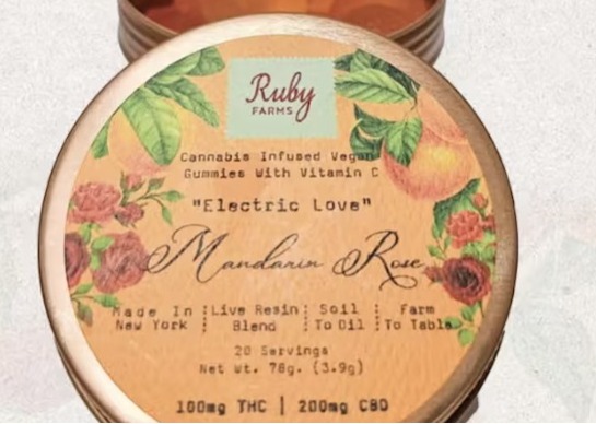 Photograph of product: Ruby Farms | Immunity Boost | Live Resin Gummies | Peach Ginger Cayenne | Black Cherry Gelato