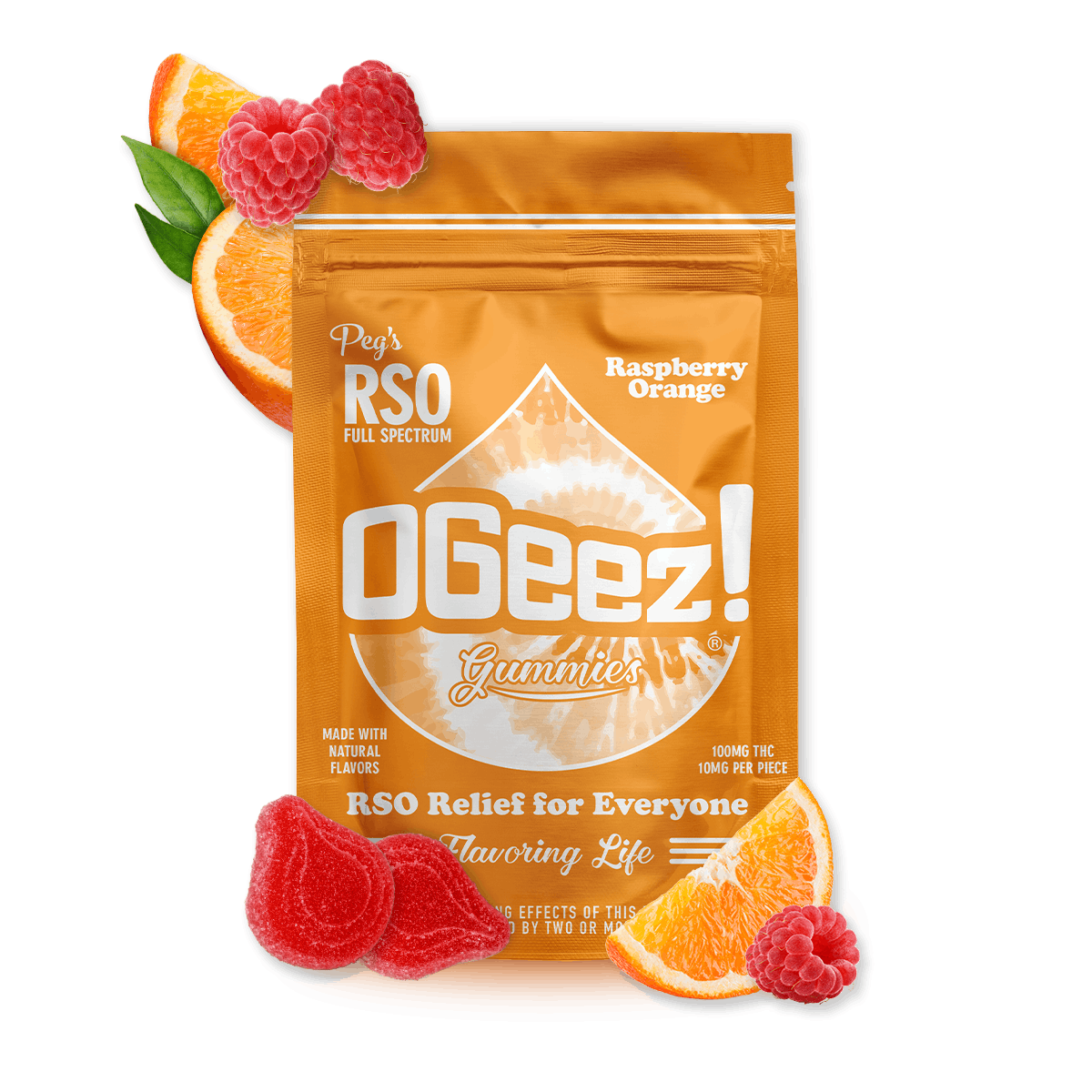 Photograph of Product: The Bg OGeez Peg's RSO 100mg Raspberry Orange