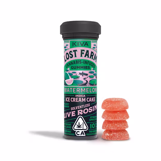 Photograph of product: Lost Farms | Live Rosin | Gummies | Watermelon Ice Cream Cake | 100mg