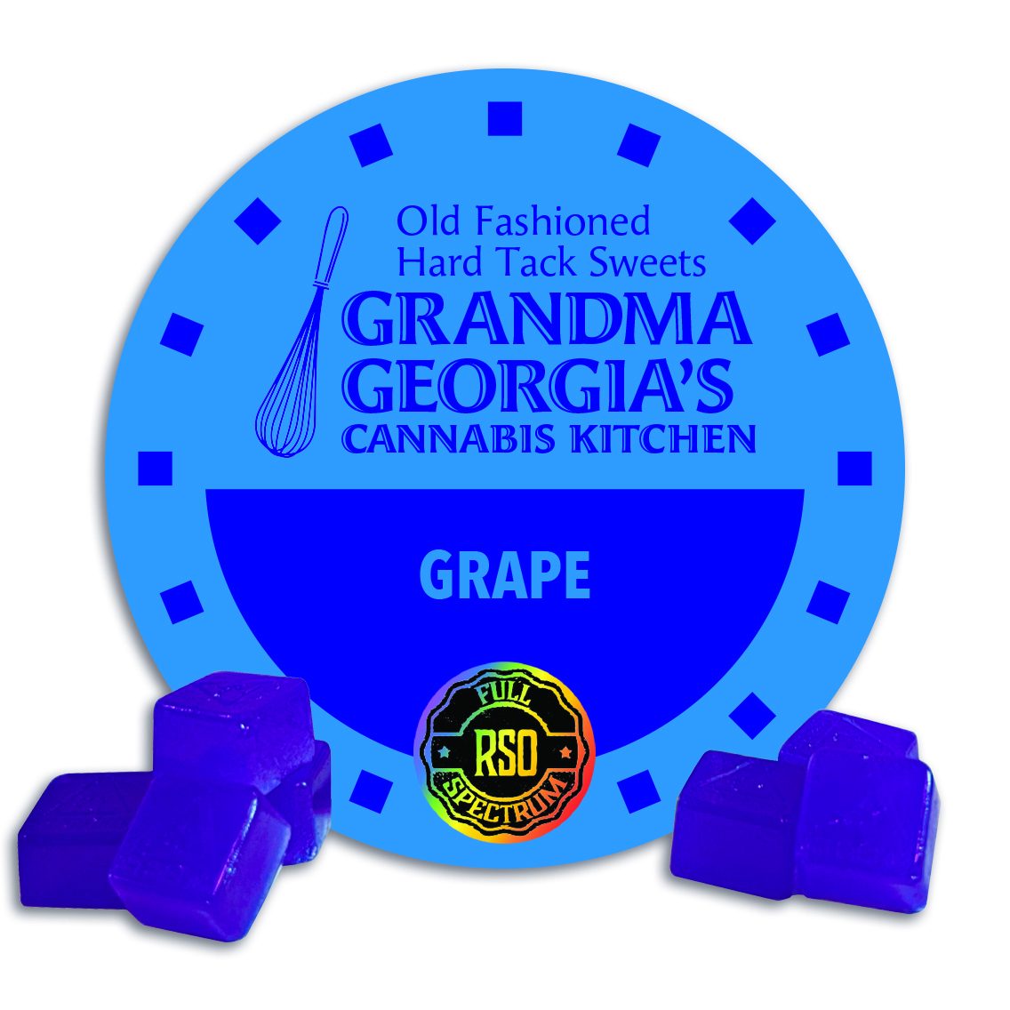 Photograph of product: RSO Grape Hard Tack Sweets 50mg 10pk