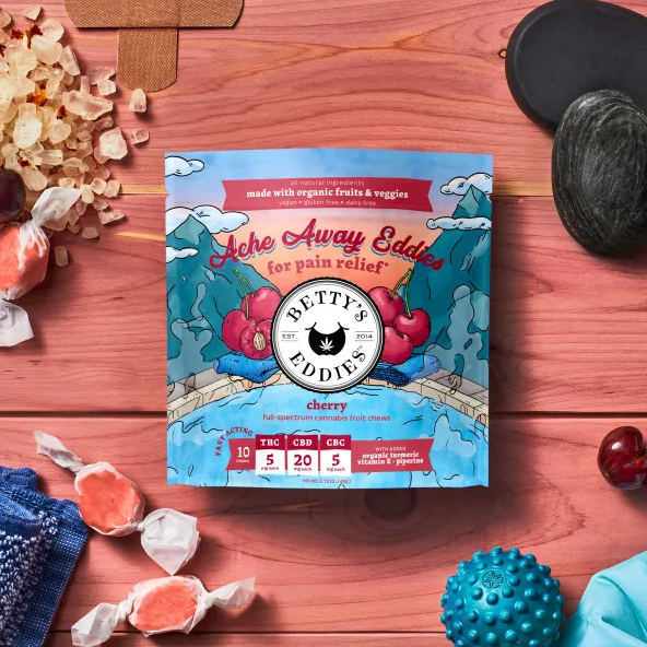 Photograph of product: Cherry Ache Away Chews 10pk | 50mg