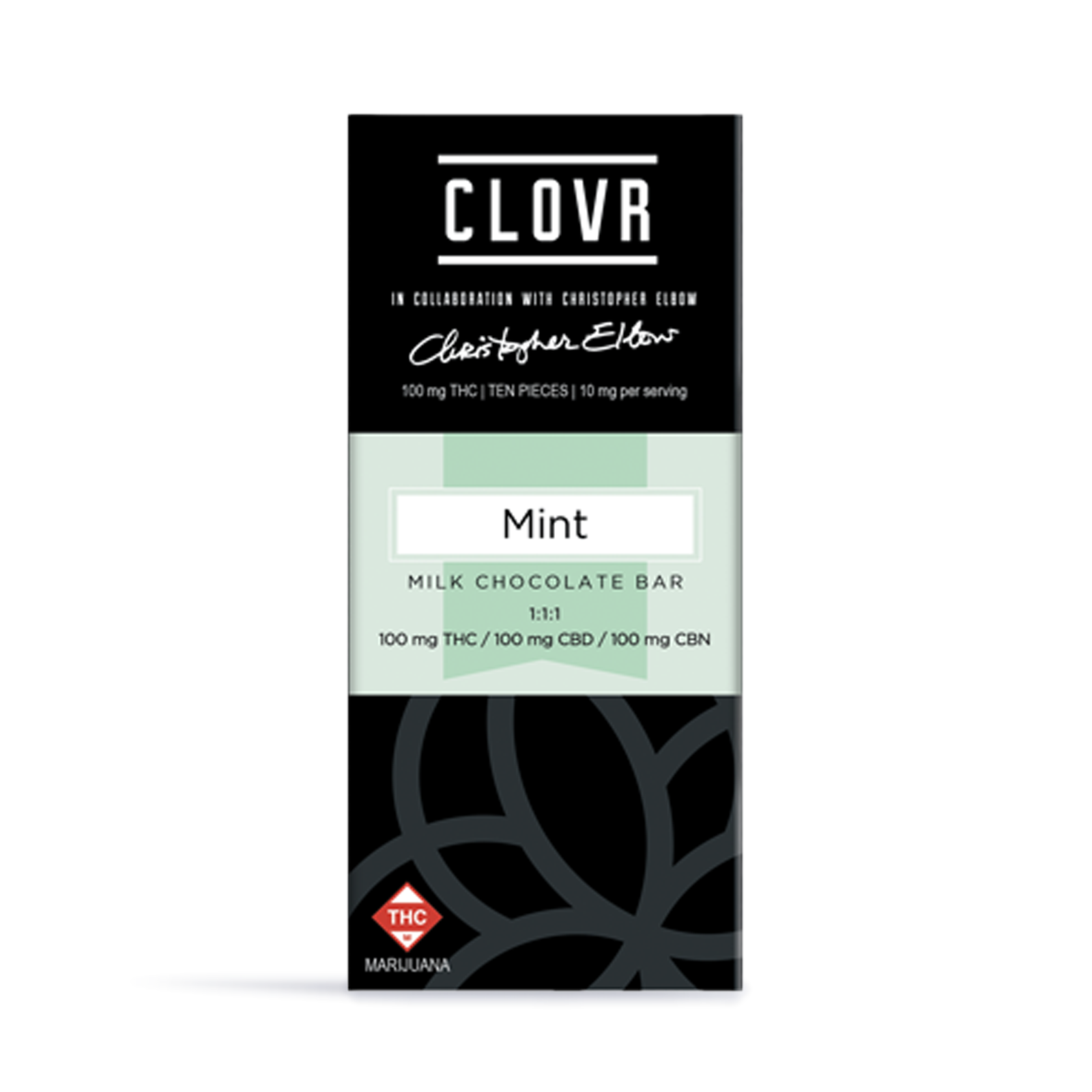 Photograph of product: CLOVR - Thin Mint - 1:1:1 TH-oui:CBD:CBN - [100mg] 10pc Chocolate Bar