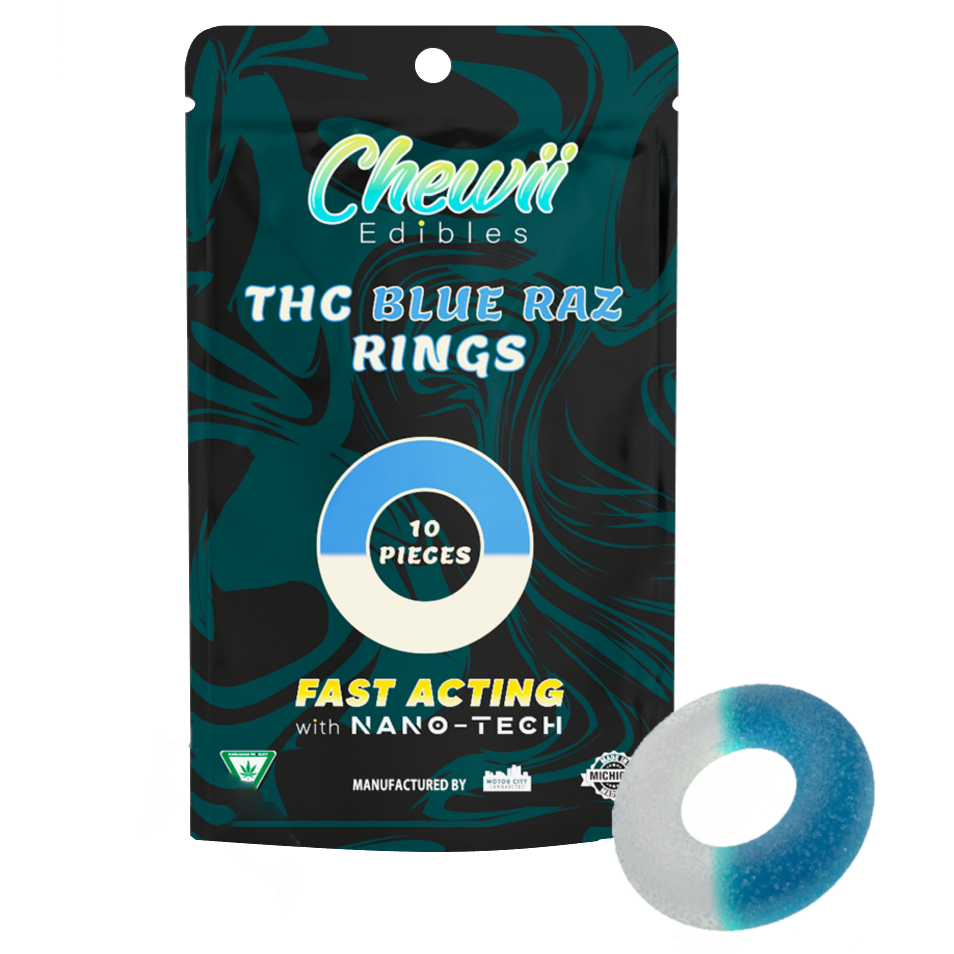 Photograph of product: Chewii Fast-Acting Blue Raz Gummy Rings 200mg Rec