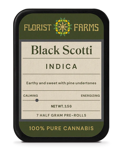 Photograph of Product: Black Scotti | 7 Pack Pre rolls Indica | Florist Farms