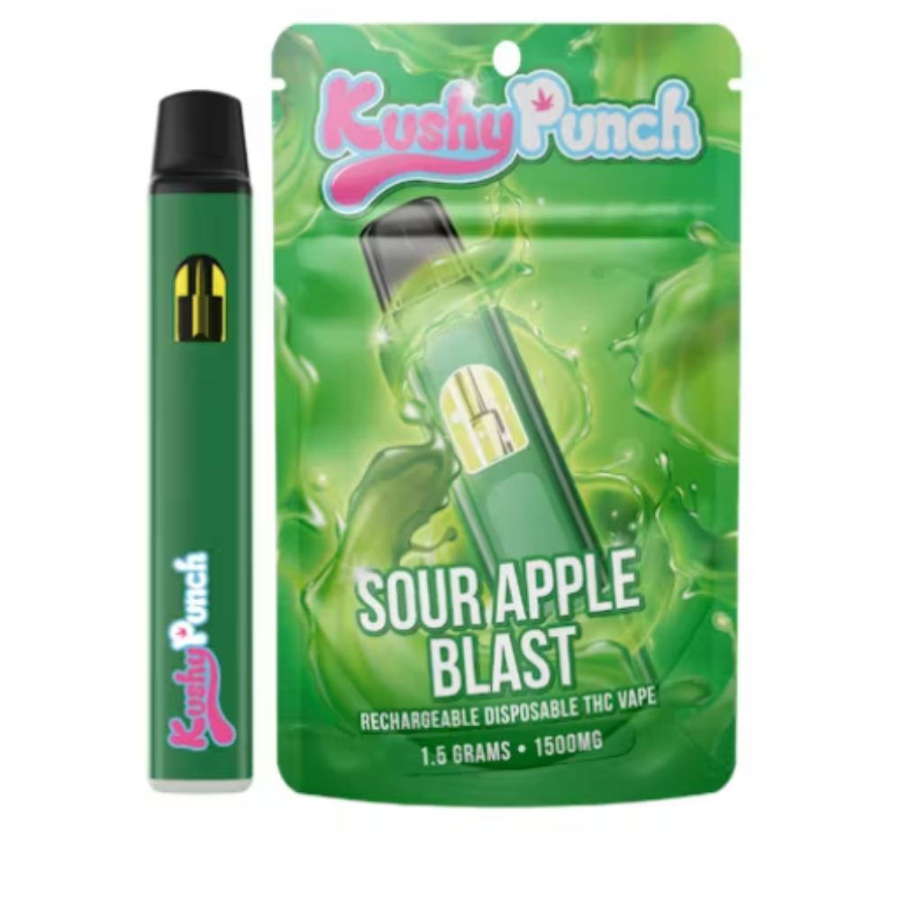 Photograph of product: Kushy Punch | Sour Apple Blast AIO Vape | 1g