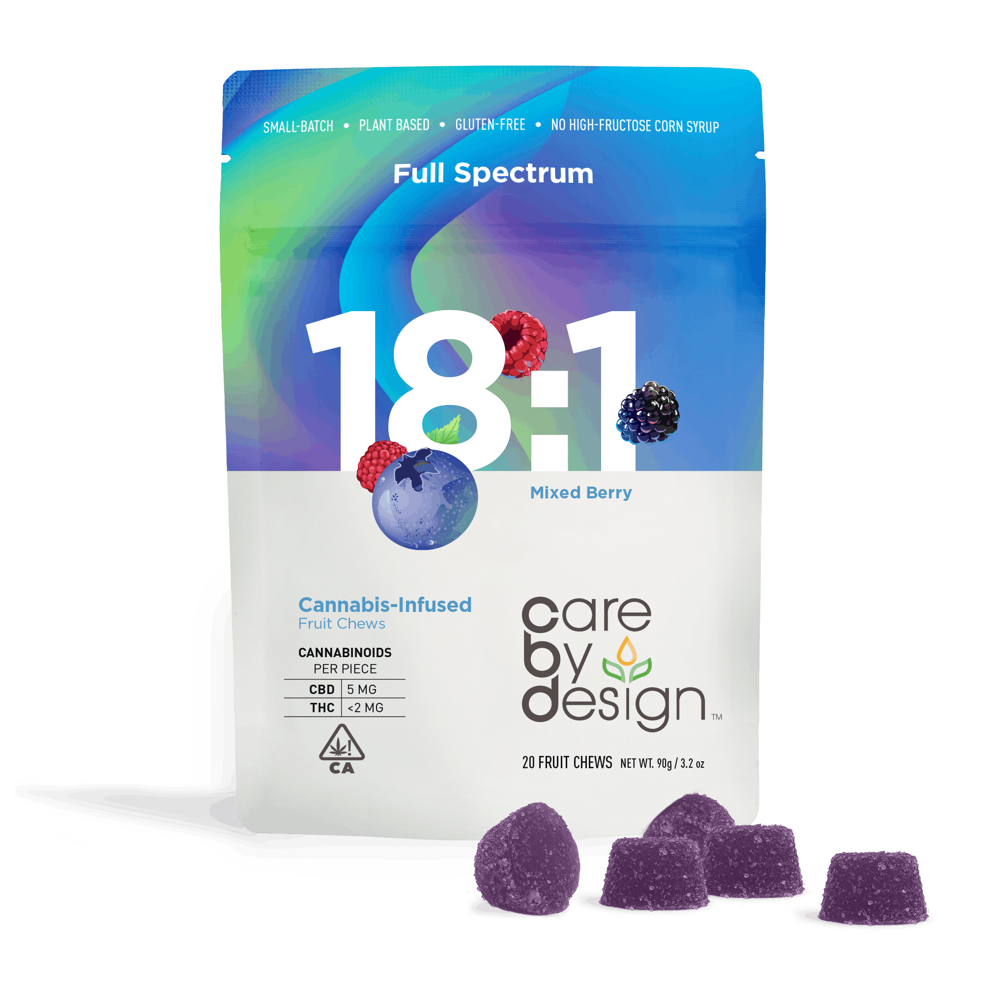Photograph of product: Care By Design - 18:1 CBD Mixed Berry Gummies 2mg TH-oui 20ct