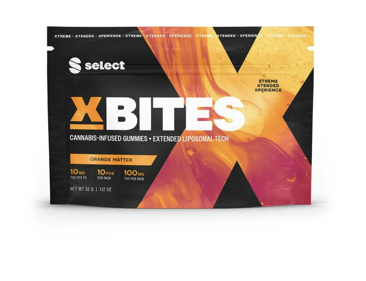 Photograph of product: Select | X Bites | Orange Matter | 10 Pack | 100MG