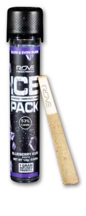Photograph of product: ROVE 1G BLUEBERRY KUSH ICE PACK INFUSED PRE-ROLL