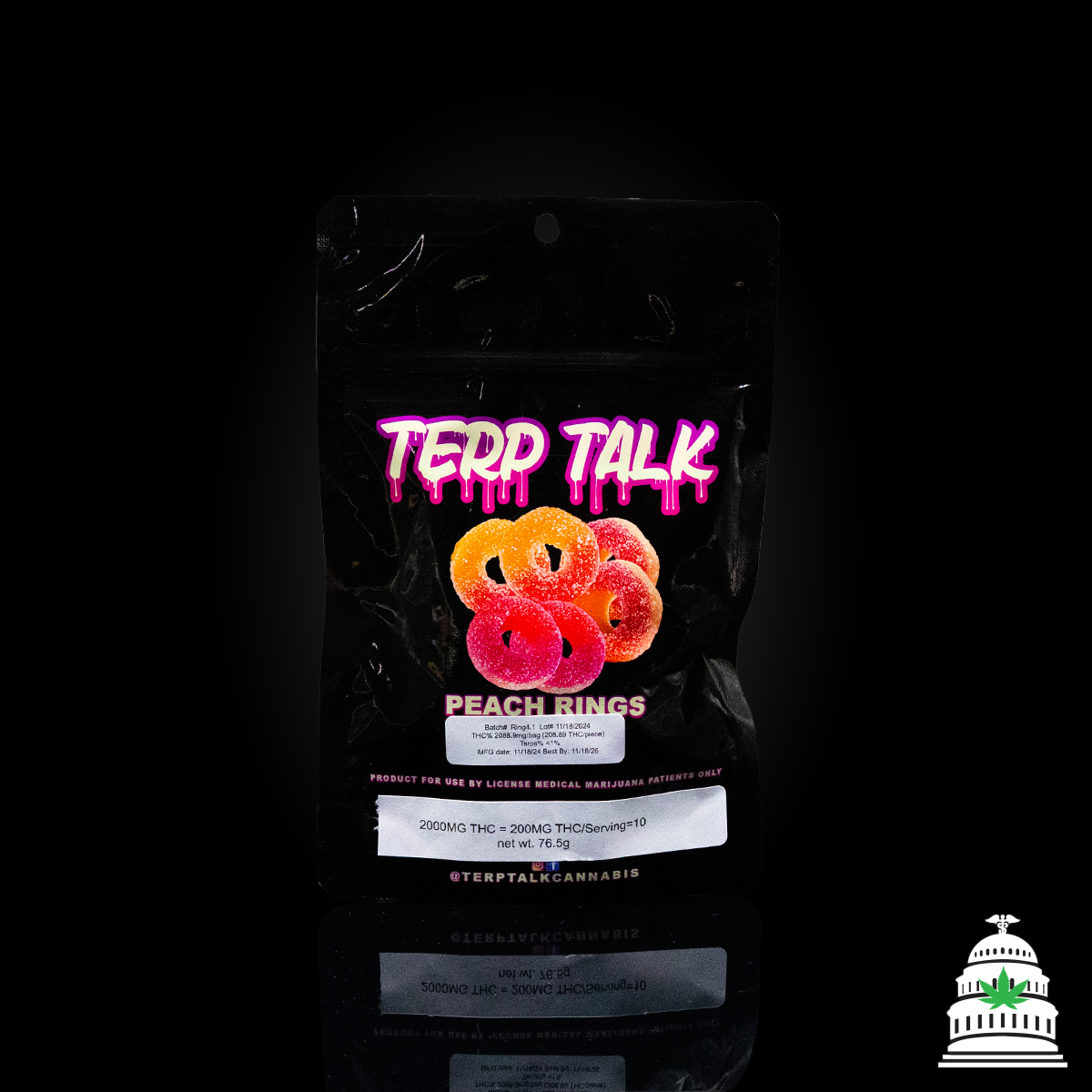 Photograph of product: Peach Rings - 2000mg Terp Talk Gummies