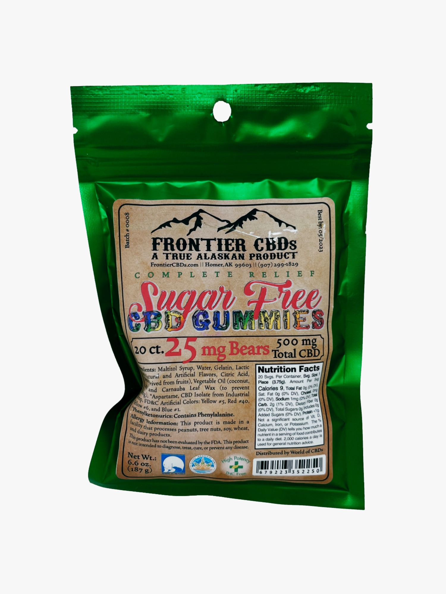 Photograph of product: 25mg Sugar Free CBD Gummy Bear 20-Pack by Frontier CBD's