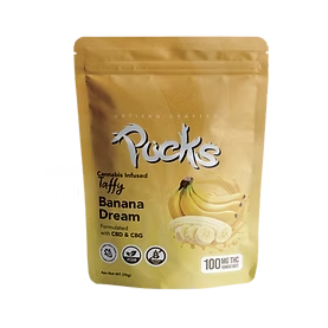 Photograph of product: Pucks - Banana Dream Taffy - 100mg