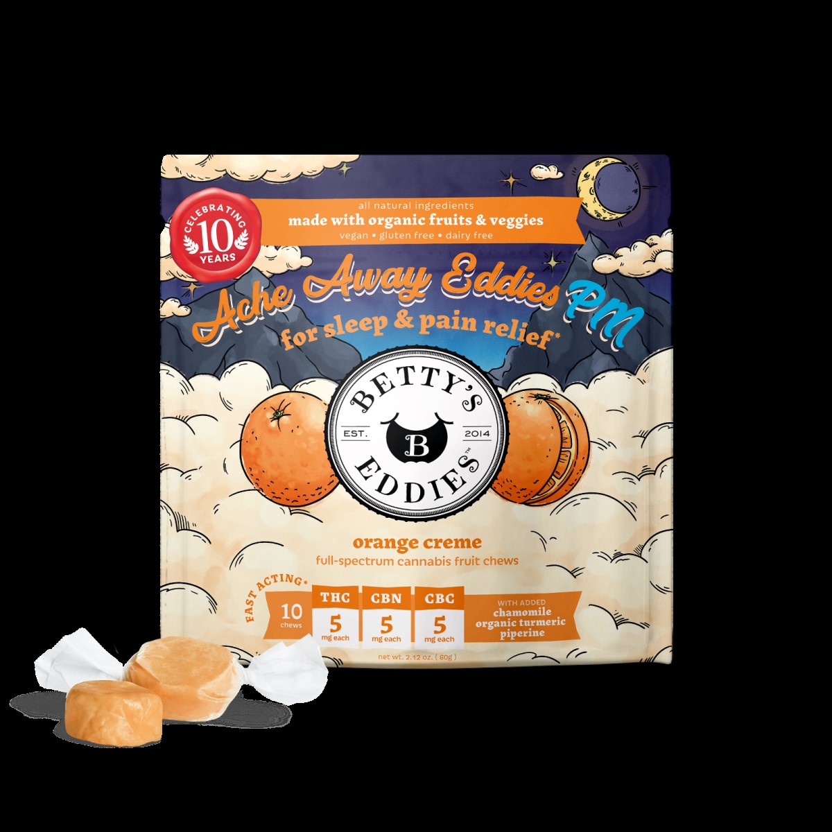 Photograph of product: Ache Away PM Orange Creme Fruit Chews | 50mg