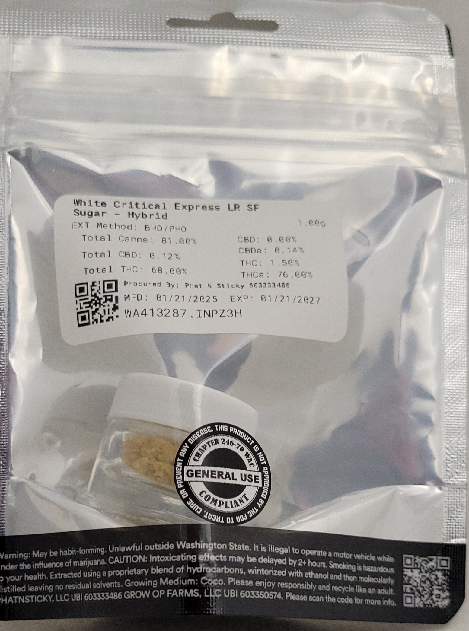 Photograph of product: White Critical Express | 1g