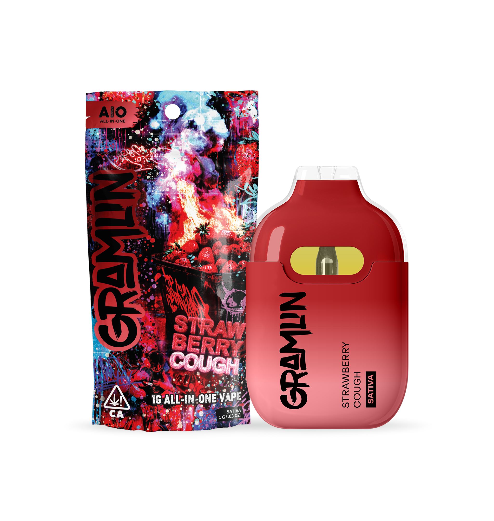 Photograph of product: GRAMLIN ALL-IN-ONE VAPE - STRAWBERRY COUGH 1G