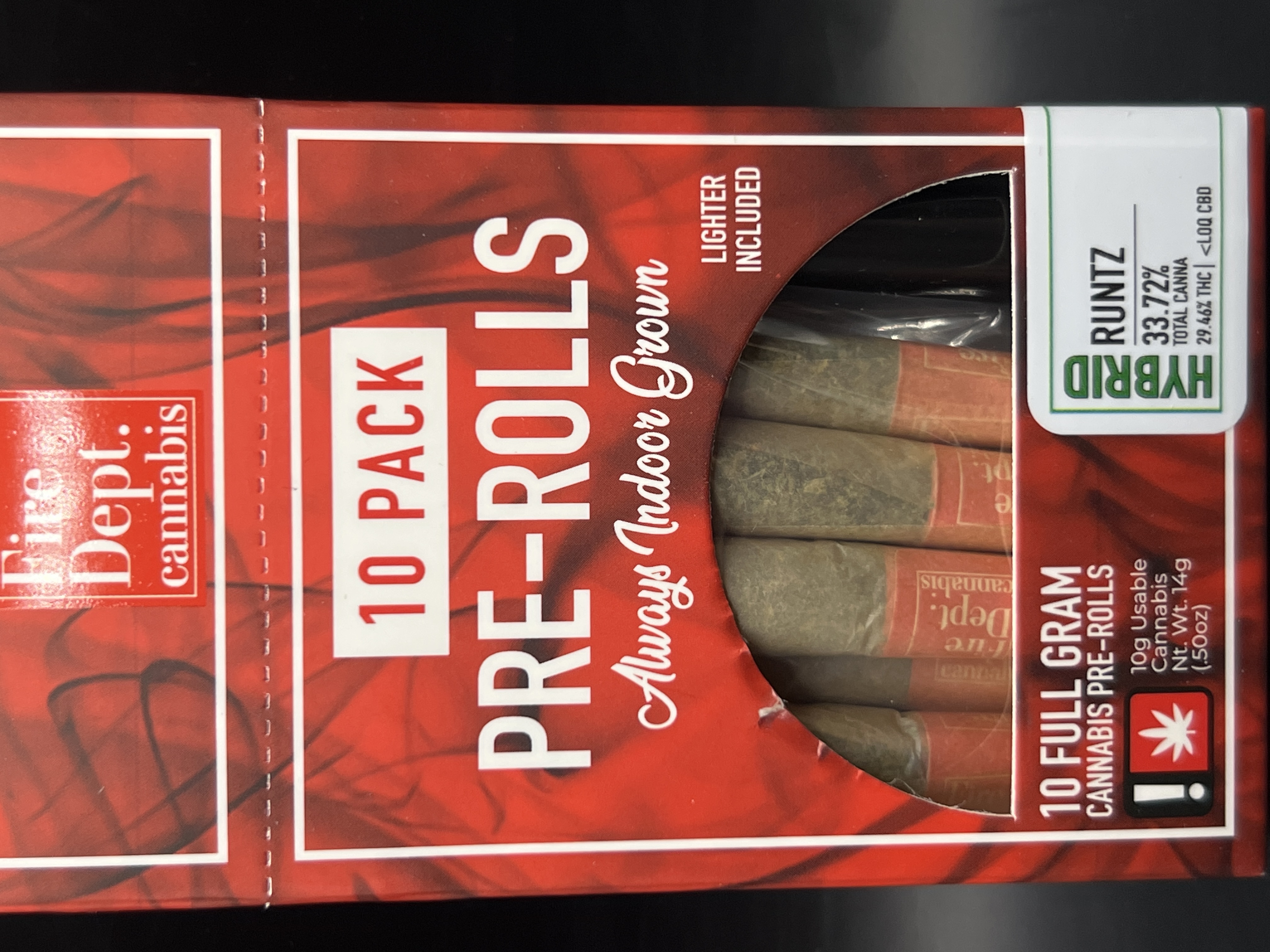 Photograph of product: Fire Dept. Runtz Pre-Roll 10pk with Lighter