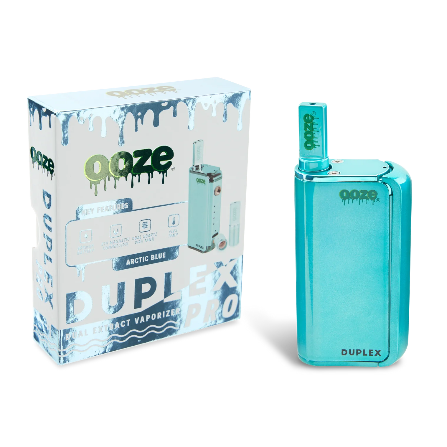 Photograph of product: Ooze | Duplex Pro | Cartridge and Wax Vaporizer | Arctic Blue