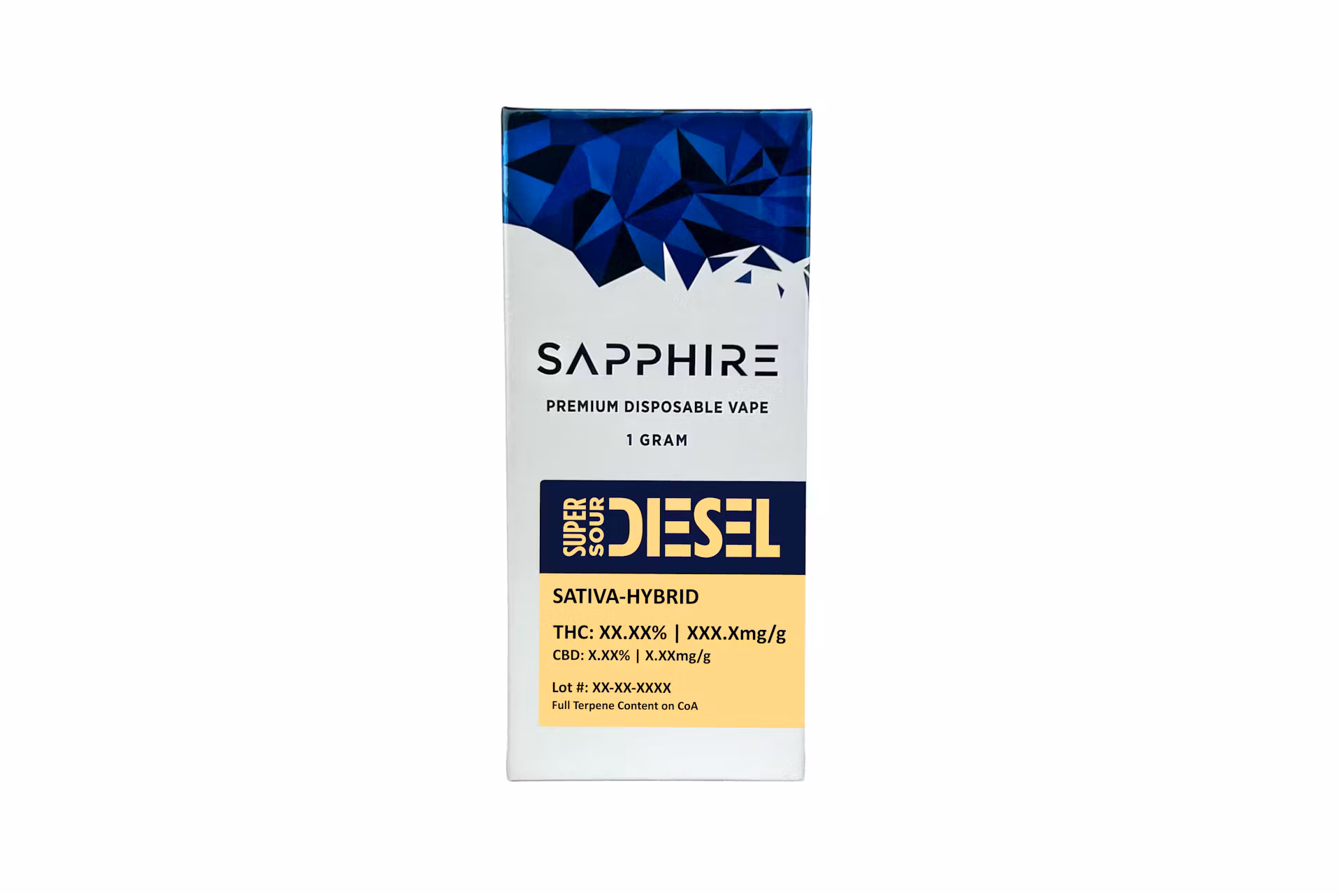Photograph of Product: Sapphire AIO Premium Disposable Vape Pen - Sativa, Super Sour Diesel
