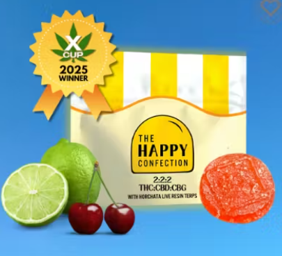 Photograph of product: The Happy Confection Chillaxing Cherry Limeade Medium Dose Infused Gummies T98 C106 C110 (H) 20 Pack - 00189