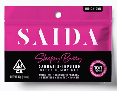 Photograph of product: 100mg Sleepy Berry 10:1 CBN Gummy Bar - Saida