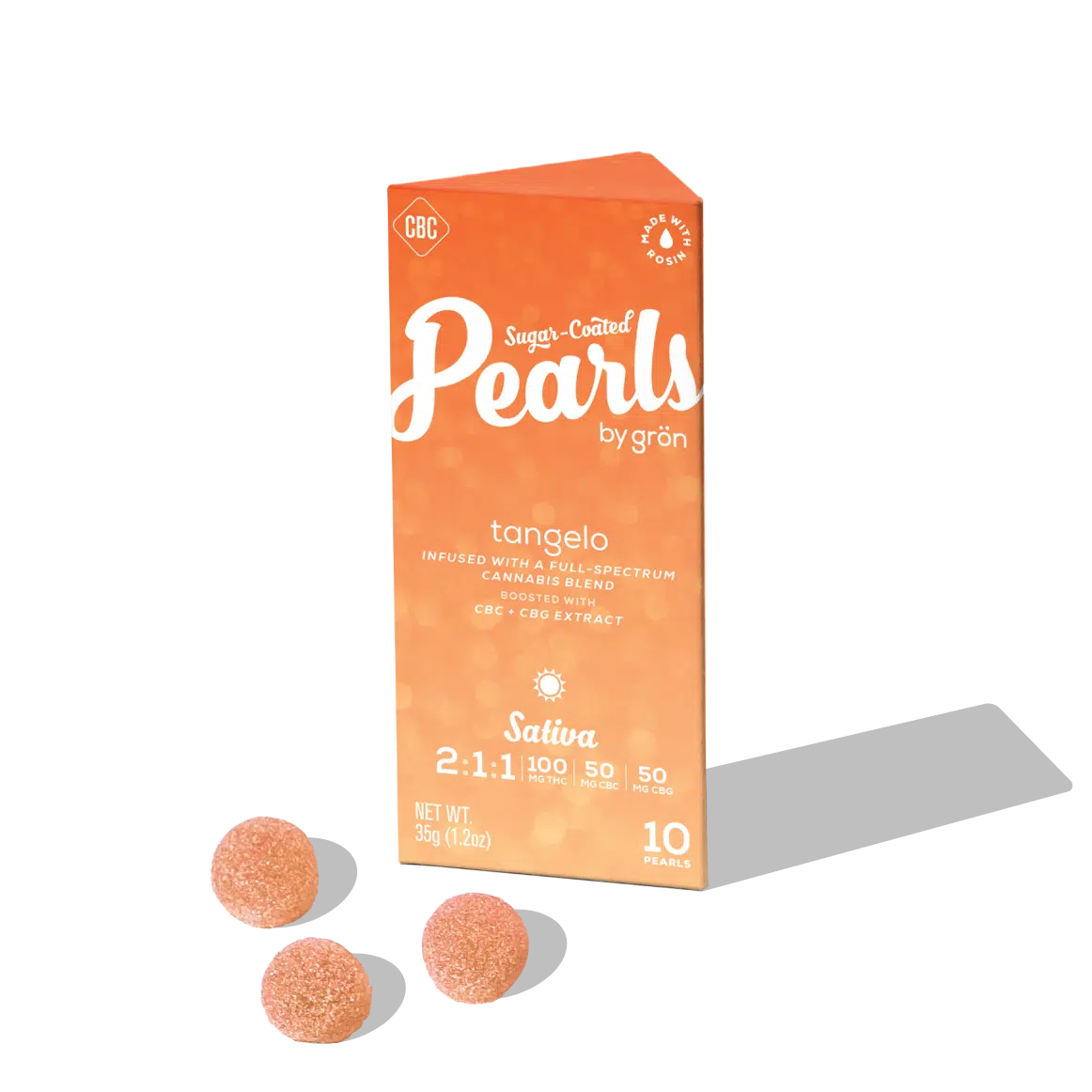 Photograph of product: Grn | 100MG | Tangelo 2:1:1 TH-oui/CBG/CBC (Oui'd) Pearls | 10pk