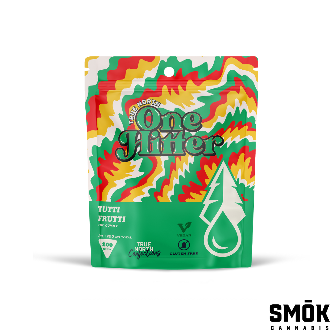 Photograph of product: True North One Hitter Gummies Tutti Frutti 200mg