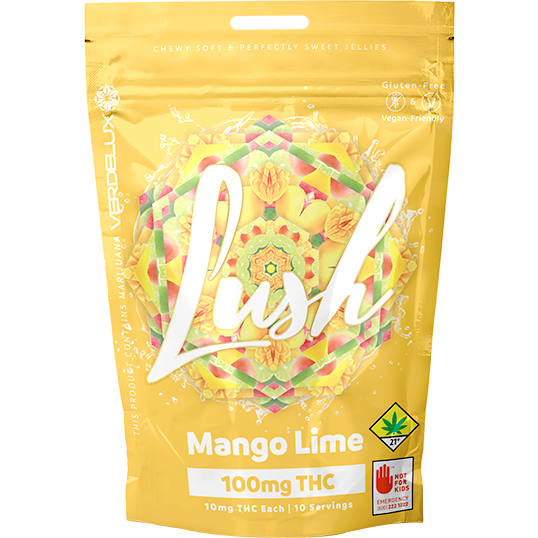 Photograph of product: Lush Mango Lime Jelly Chews Gummies 10-Pack Edibles Verdelux | 100mg
