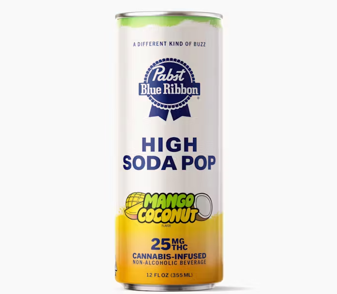 Photograph of product: Pabst Blue Ribbon High Soda Pop Mango Coconut Canned Beverage 25mg 12oz