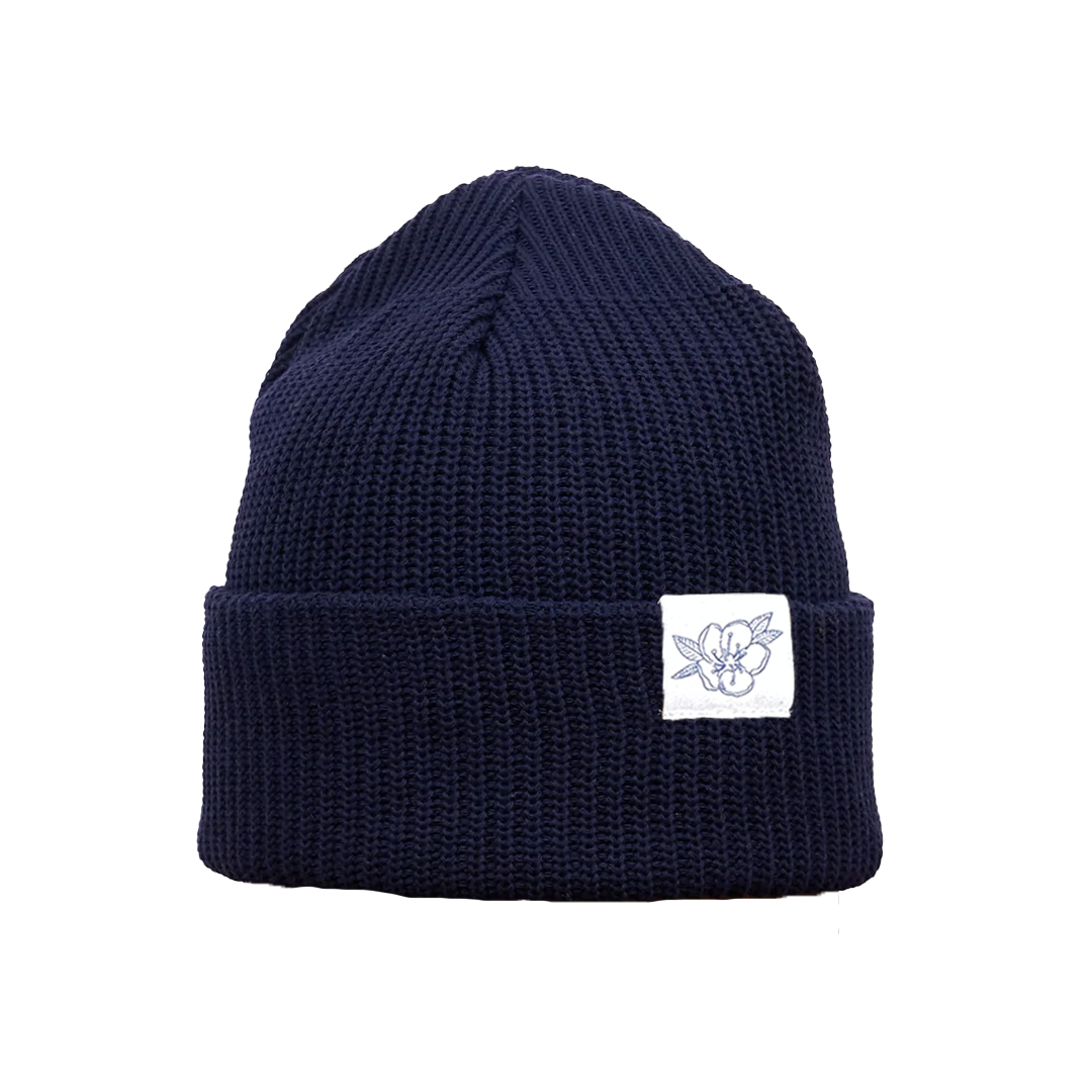 Photograph of product: Pure Blossom | Navy | Upcycled Wool Watchcap Beanie
