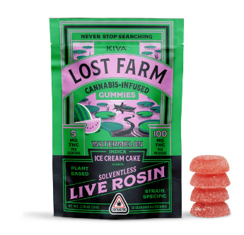 Photograph of product: Lost Farm Ice Cream Cake x Watermelon - Live Rosin Gummies - 5mg/20pk