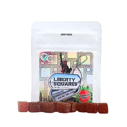 Photograph of Product: VETERANS CHOICE | LIBERTY SQUARES | WATERMELON CHILI | GUMMIES | 100MG